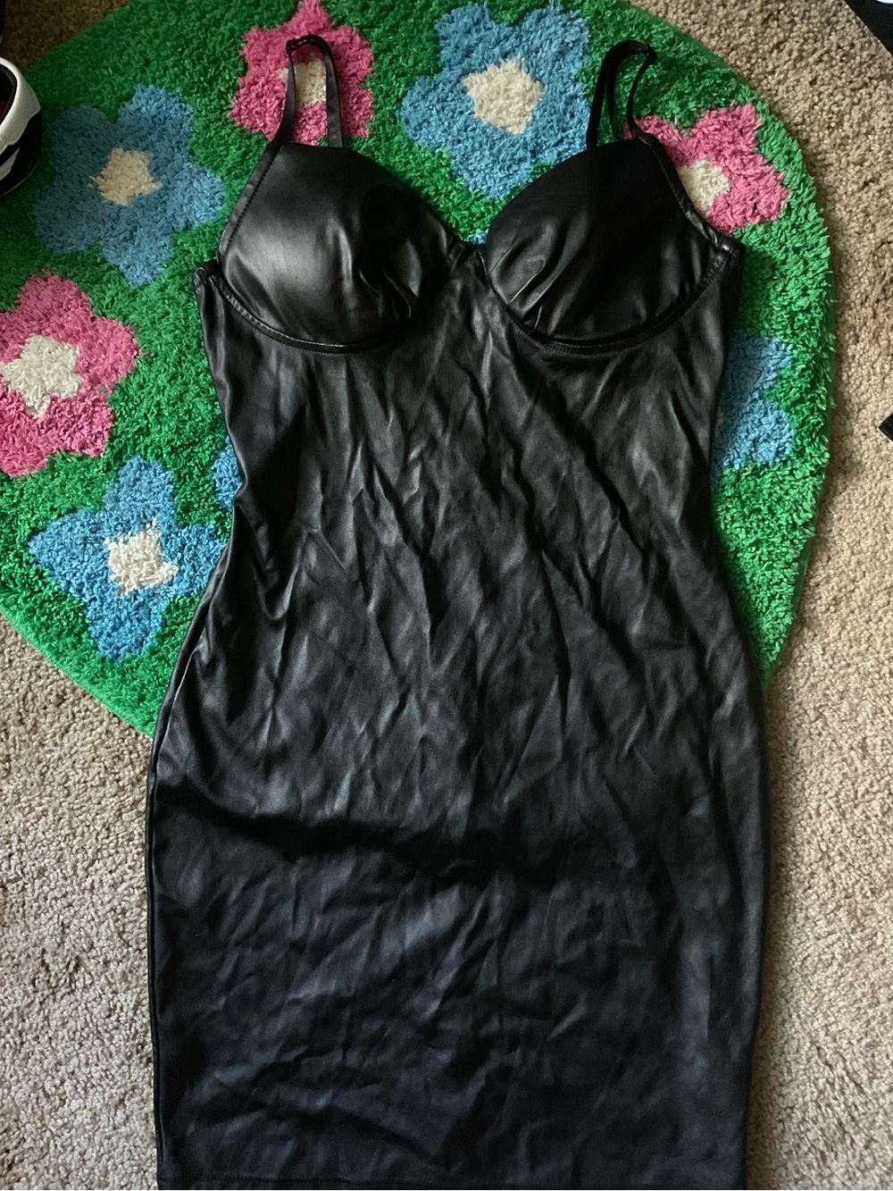 Black Faux Leather Bodycon Dress